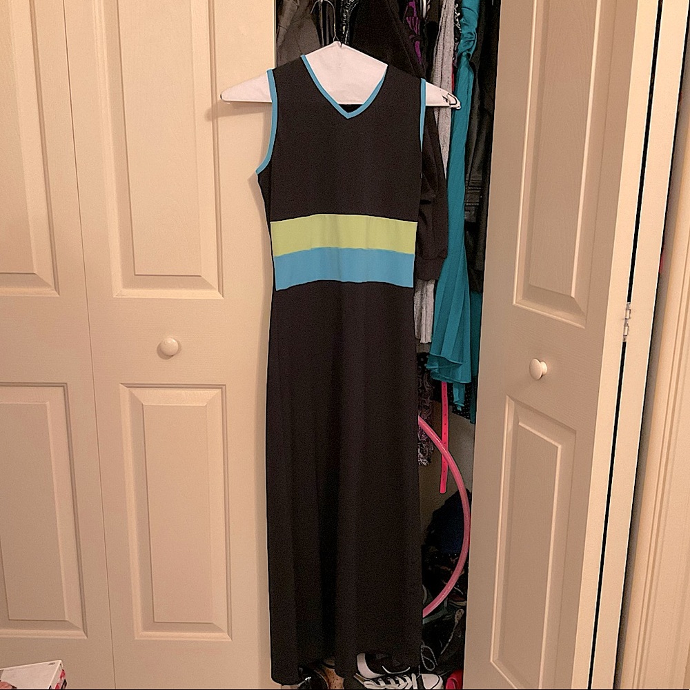 Express Black And Green/Blue Partially Striped Long Maxi Dress (Size XS)